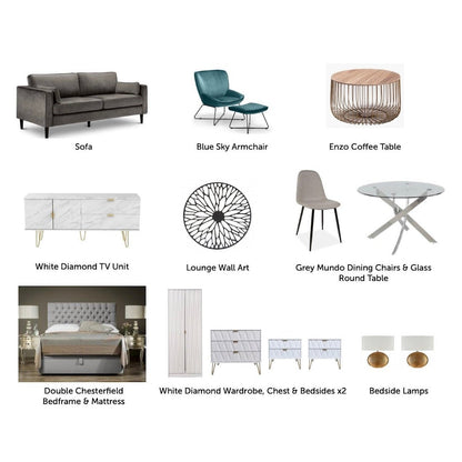 White Diamond furniture package products | Manor Interiors
